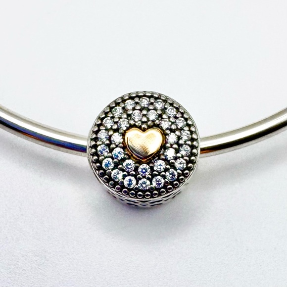 Pandora Essence Affection Sterling Silver and 14K Gold Heart Charm with CZ - Picture 1 of 5